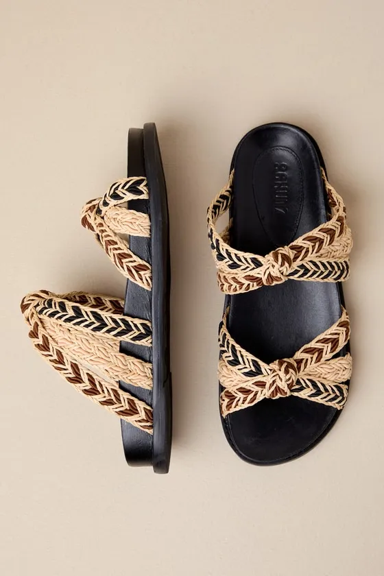 Trassie Sporty Black Raffia Knotted Slide Sandals sold by Lulus product image thumbnail 3