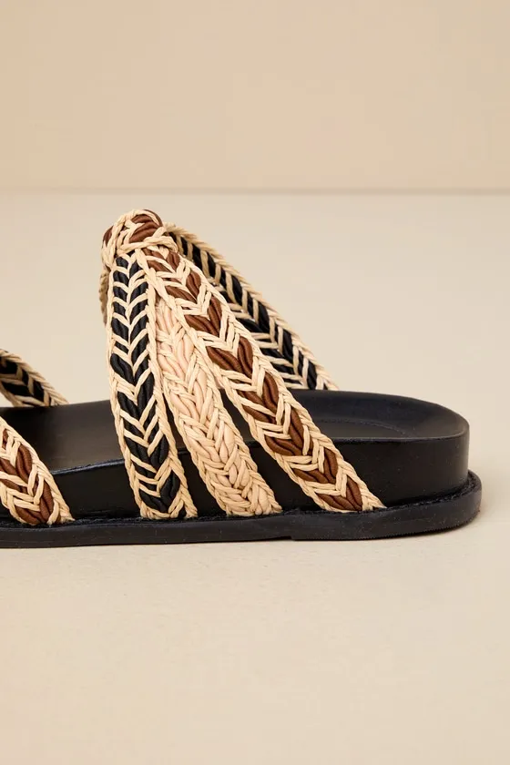 Trassie Sporty Black Raffia Knotted Slide Sandals sold by Lulus product image thumbnail 4