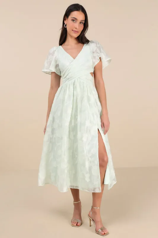 Hilly Light Mint Floral Jacquard Lace-Up Midi Dress sold by Lulus