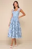 Proof of Perfection Blue Floral Tiered Tie-Strap Midi Dress sold by Lulus