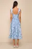 Proof of Perfection Blue Floral Tiered Tie-Strap Midi Dress sold by Lulus