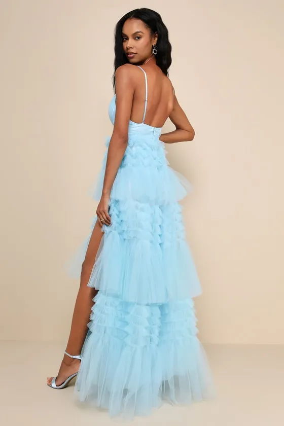 Gorgeous Statement Blue Tulle Tiered Ruffled Maxi Dress sold by Lulus product image thumbnail 3