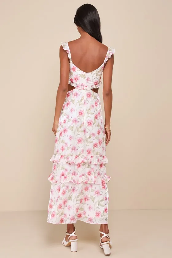 Spectacularly Gorgeous White Floral Cutout Ruffled Maxi Dress sold by Lulus product image thumbnail 2