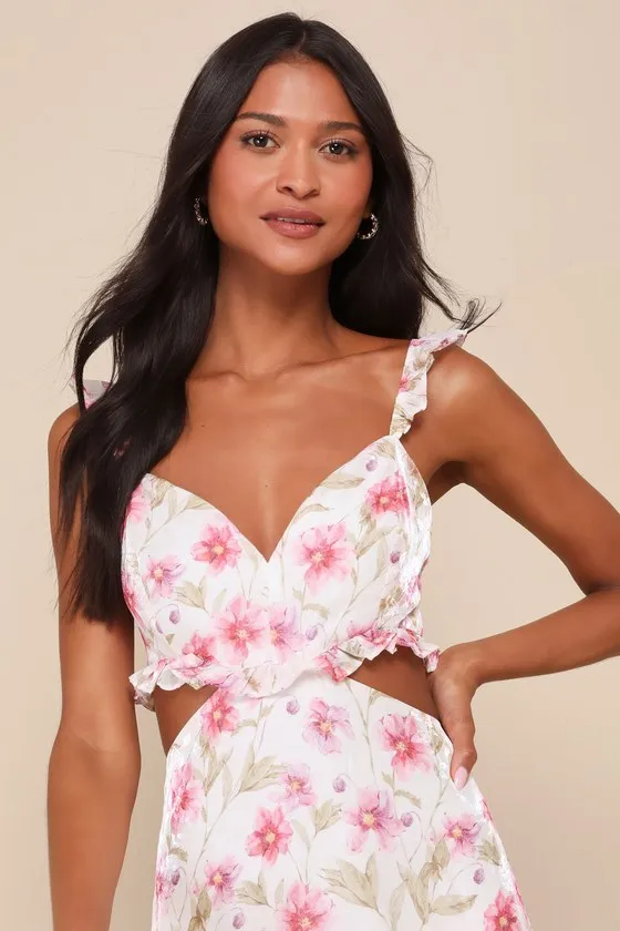 Spectacularly Gorgeous White Floral Cutout Ruffled Maxi Dress sold by Lulus product image thumbnail 3