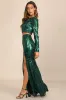 Luxe Aesthetic Green Sequin Long Sleeve Two-Piece Maxi Dress sold by Lulus