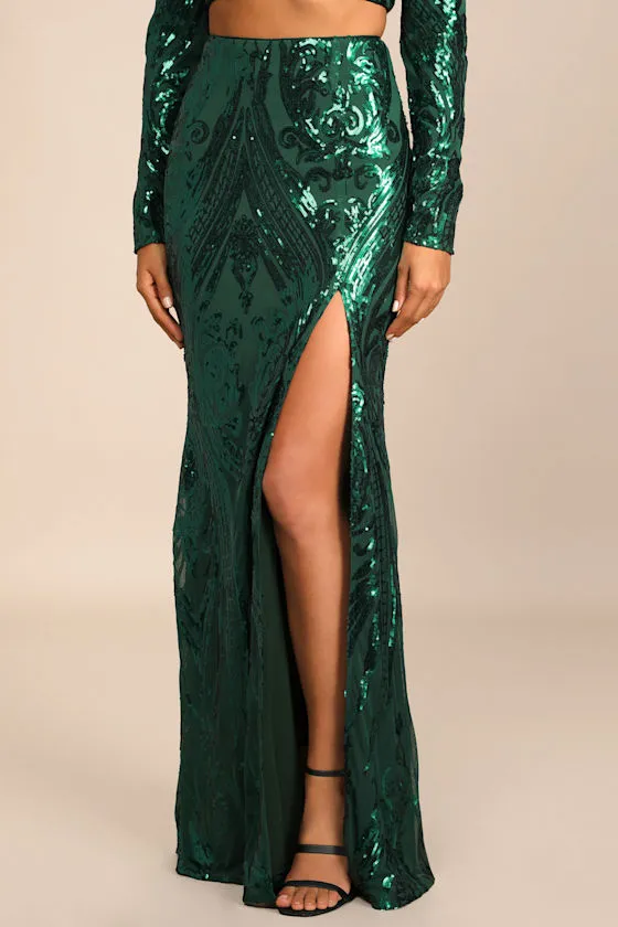 Luxe Aesthetic Green Sequin Long Sleeve Two-Piece Maxi Dress sold by Lulus product image thumbnail 4