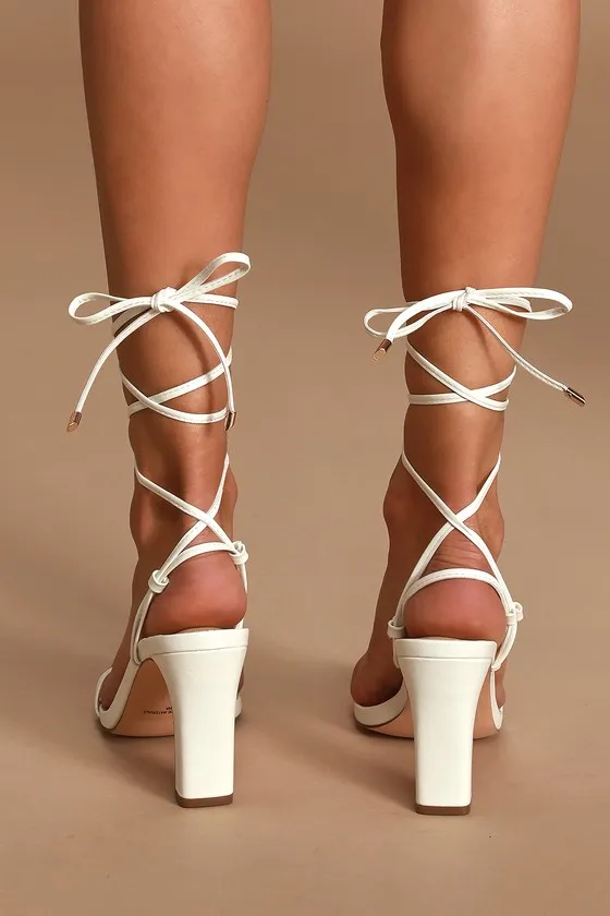 Xylia White Lace-Up Heels sold by Lulus product image thumbnail 3