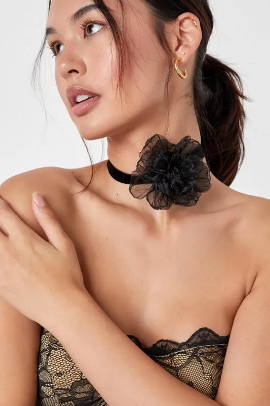 Dramatic Radiance Black Velvet Flower Choker Necklace sold by Lulus