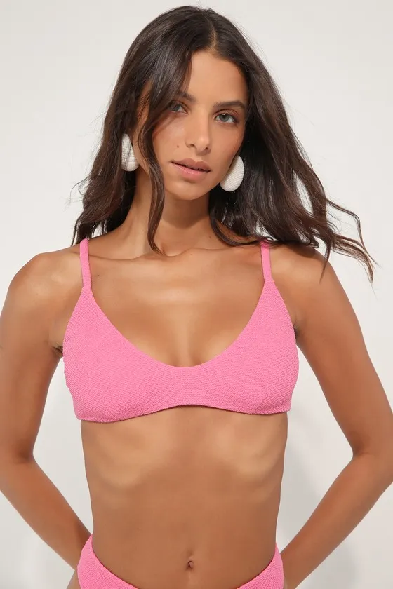 Coastal Cutie Pink Textured Bralette Bikini Top sold by Lulus