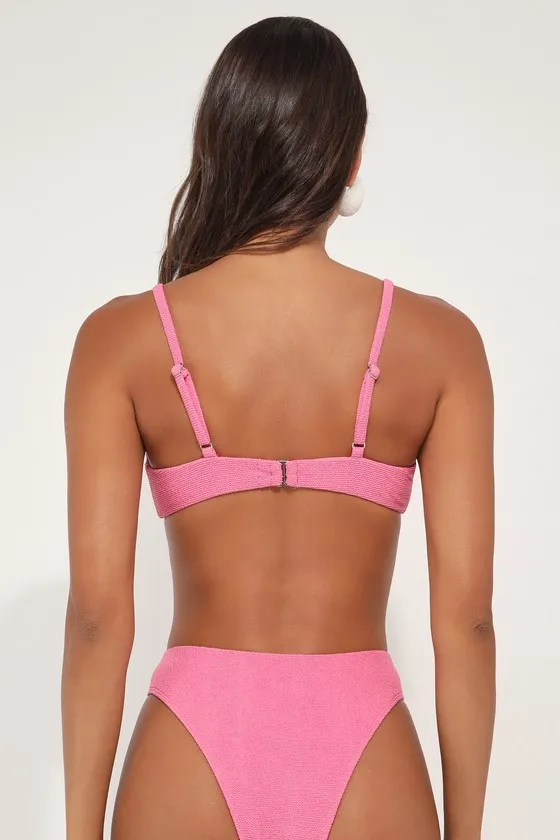 Coastal Cutie Pink Textured Bralette Bikini Top sold by Lulus product image thumbnail 3