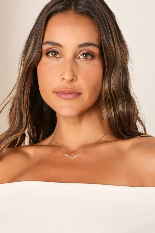 Glittering Dream 14KT Gold Rhinestone Necklace sold by Lulus