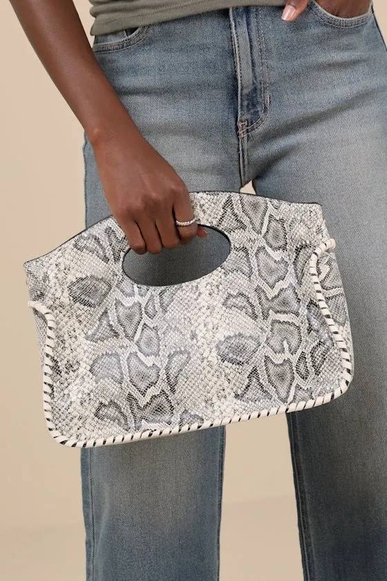 Dahlia Grey and Ivory Snake Print Vegan Leather Crossbody Bag sold by Lulus