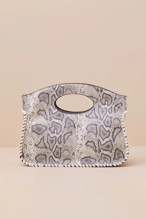 Dahlia Grey and Ivory Snake Print Vegan Leather Crossbody Bag sold by Lulus product image thumbnail 3