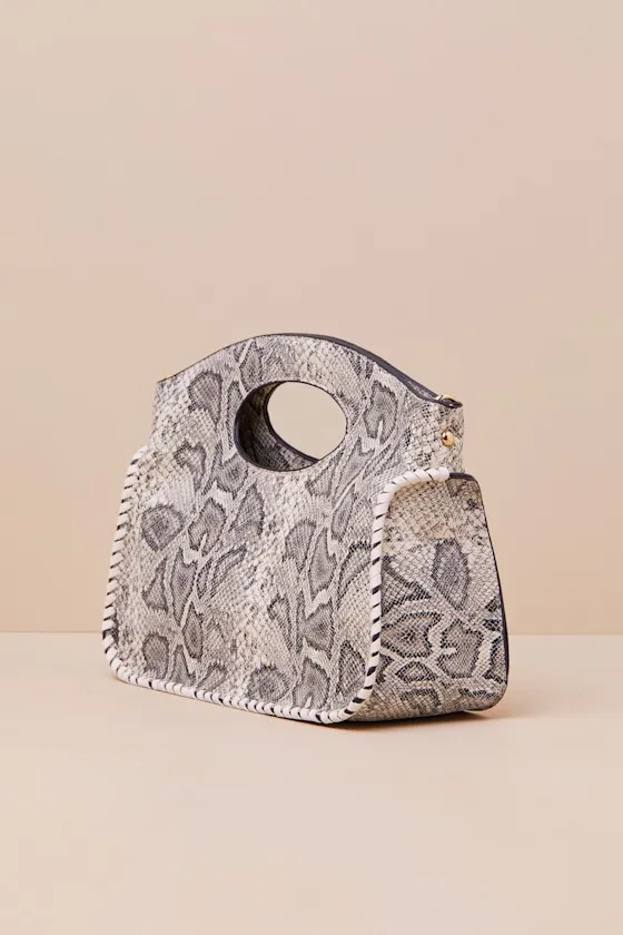 Dahlia Grey and Ivory Snake Print Vegan Leather Crossbody Bag sold by Lulus product image thumbnail 4