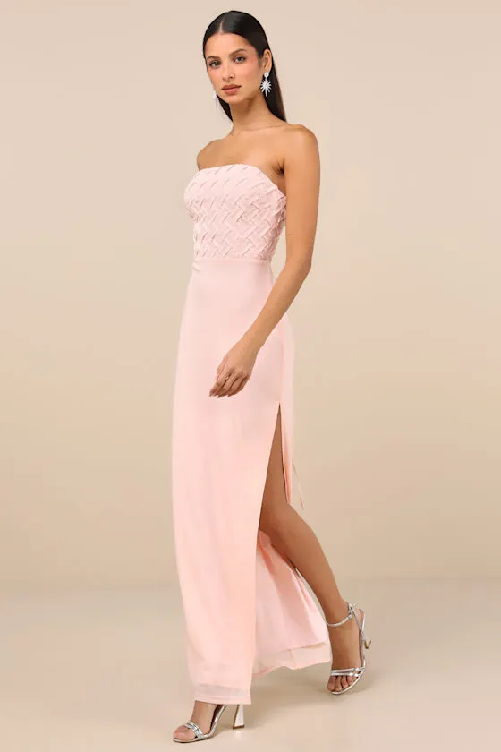 Stunning Concept Light Pink Mesh Rhinestone Strapless Maxi Dress sold by Lulus product image thumbnail 3