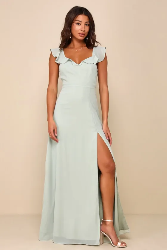 Sweetest Entrance Sage Green Ruffled Tie-Back Maxi Dress sold by Lulus