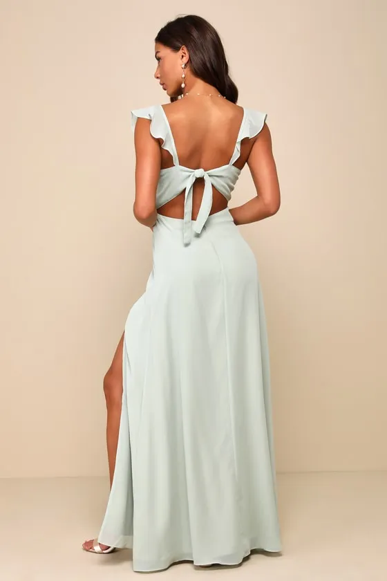 Sweetest Entrance Sage Green Ruffled Tie-Back Maxi Dress sold by Lulus product image thumbnail 2