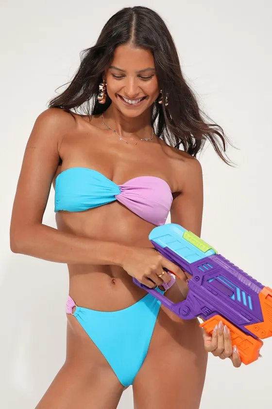 Paradise Awaits Lavender and Teal Color Block Bikini Bottoms sold by Lulus product image thumbnail 4