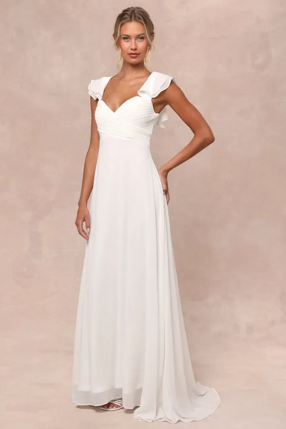 Heavenly Romance White Pleated Flutter Sleeve Lace-Up Maxi Dress sold by Lulus product image thumbnail 3