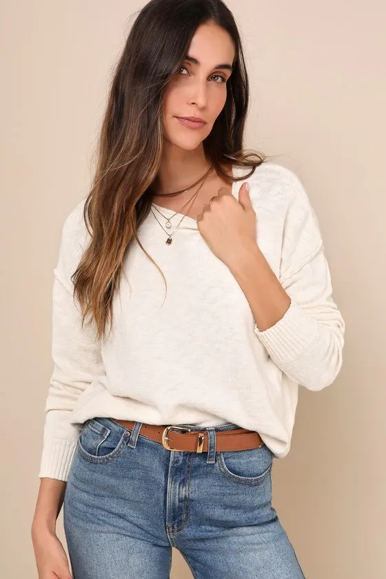 Timeless Perfection Cream Textured Crew Neck Pullover Sweater sold by Lulus