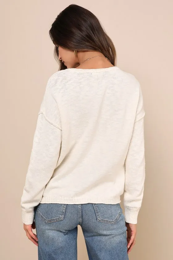 Timeless Perfection Cream Textured Crew Neck Pullover Sweater sold by Lulus product image thumbnail 3