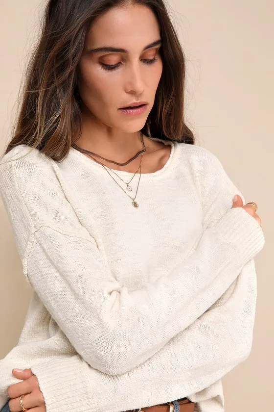 Timeless Perfection Cream Textured Crew Neck Pullover Sweater sold by Lulus product image thumbnail 4