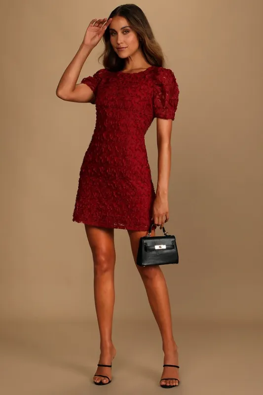 Always For You Wine Red Puff Sleeve Mini Dress sold by Lulus