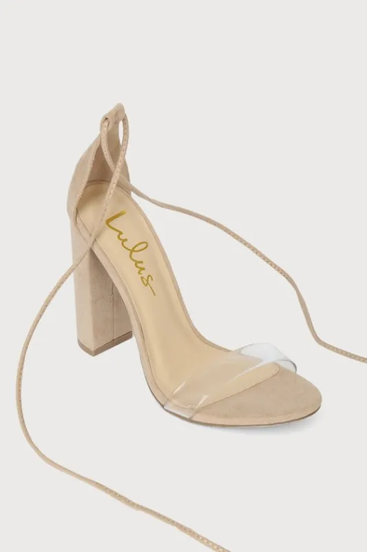 Morrina Natural Suede Lace-Up High Heel Sandals sold by Lulus
