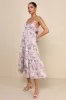 Marvelously Darling Mauve Floral Tiered Backless Midi Dress sold by Lulus