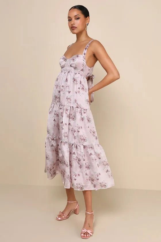Marvelously Darling Mauve Floral Tiered Backless Midi Dress sold by Lulus product image thumbnail 2