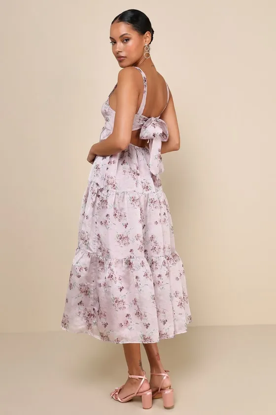Marvelously Darling Mauve Floral Tiered Backless Midi Dress sold by Lulus product image thumbnail 3