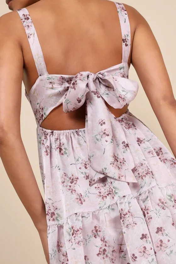 Marvelously Darling Mauve Floral Tiered Backless Midi Dress sold by Lulus product image thumbnail 4