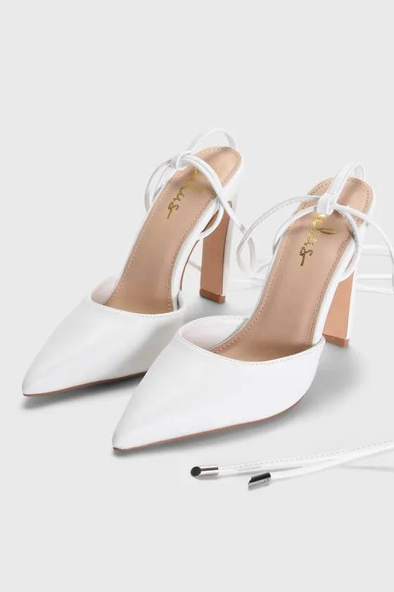 Munie White Pointed-Toe Lace-Up High Heel Pumps sold by Lulus product image thumbnail 3