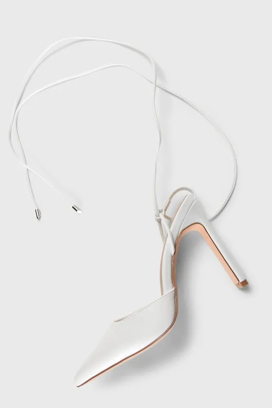 Munie White Pointed-Toe Lace-Up High Heel Pumps sold by Lulus product image thumbnail 4