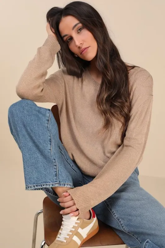 Clean Aesthetic Tan Long Sleeve Sweater Top sold by Lulus