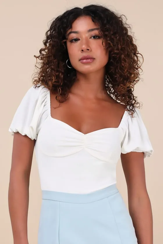 Favorite Impression White Puff Sleeve Bodysuit sold by Lulus