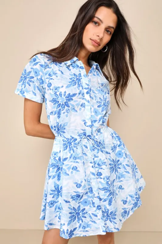 Sunny Charisma Blue Floral Button-Up Mini Dress With Pockets sold by Lulus