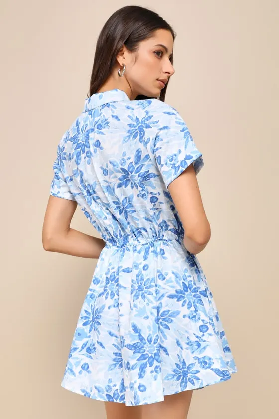 Sunny Charisma Blue Floral Button-Up Mini Dress With Pockets sold by Lulus product image thumbnail 2