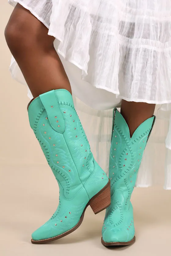 Pretty 'N Pink Green Leather Knee-High Western Boots sold by Lulus product image thumbnail 2