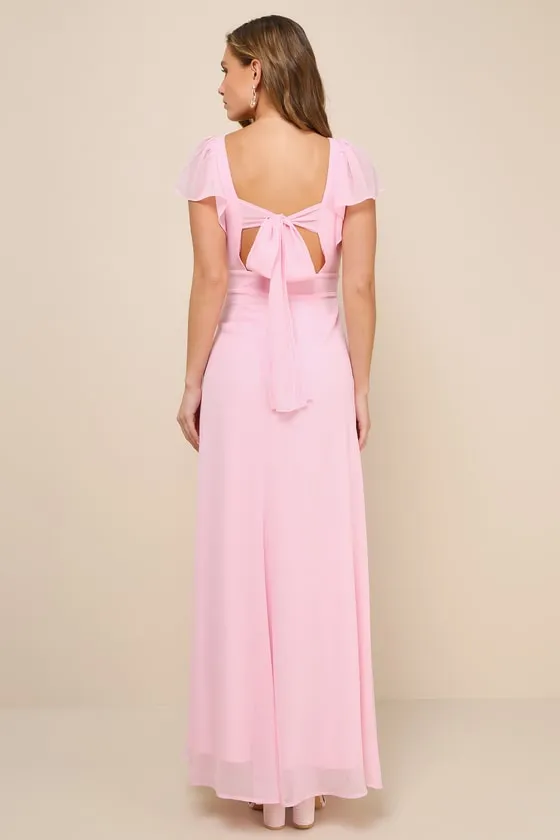 Simply Delightful Pink Tie-Back Flutter Sleeve Maxi Dress sold by Lulus product image thumbnail 2