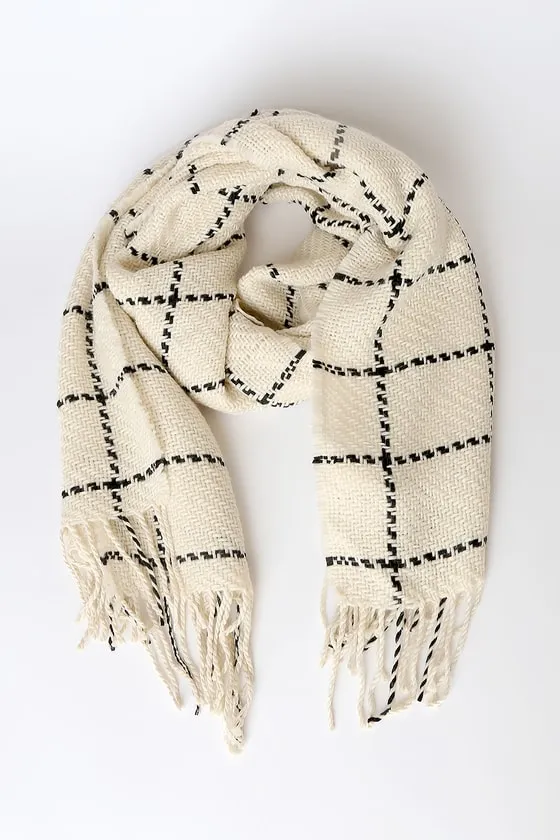 Cozy Afternoon Beige and Black Plaid Knit Scarf sold by Lulus product image thumbnail 2