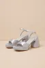 Shirine Grey Satin Platform Ankle Strap Heels sold by Lulus