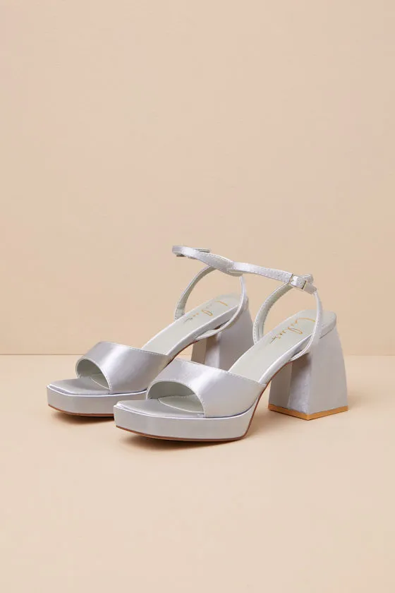 Shirine Grey Satin Platform Ankle Strap Heels sold by Lulus