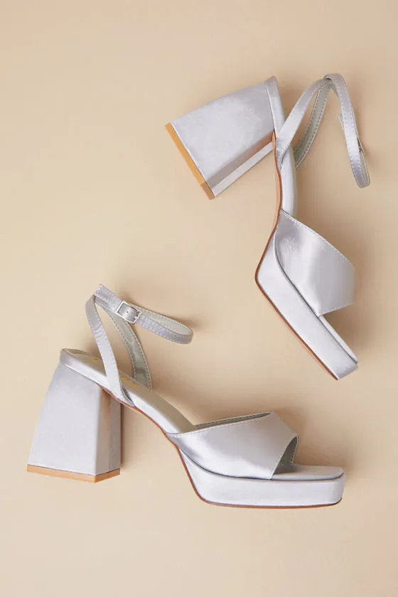 Shirine Grey Satin Platform Ankle Strap Heels sold by Lulus product image thumbnail 2