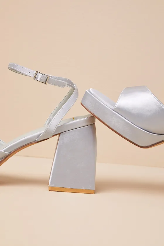 Shirine Grey Satin Platform Ankle Strap Heels sold by Lulus product image thumbnail 4