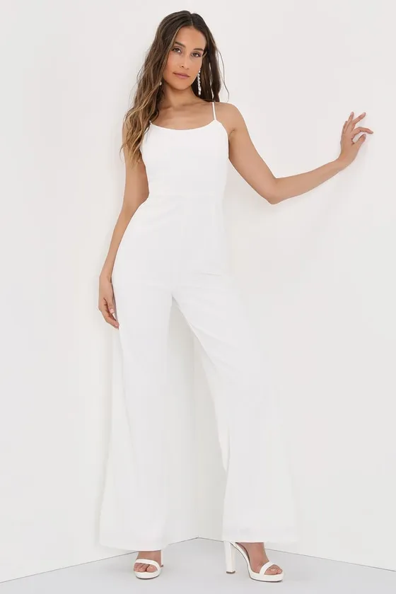 Stay Out Later White Backless Wide-Leg Jumpsuit sold by Lulus