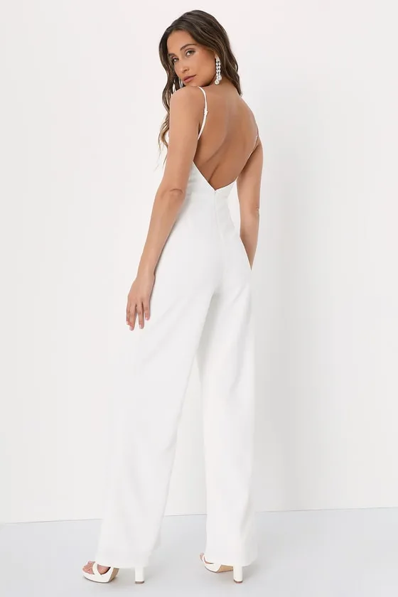 Stay Out Later White Backless Wide-Leg Jumpsuit sold by Lulus product image thumbnail 2
