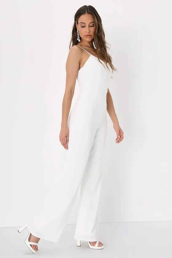 Stay Out Later White Backless Wide-Leg Jumpsuit sold by Lulus product image thumbnail 4
