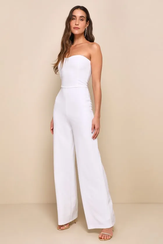 Edith White Strapless Wide-Leg Jumpsuit sold by Lulus product image thumbnail 3