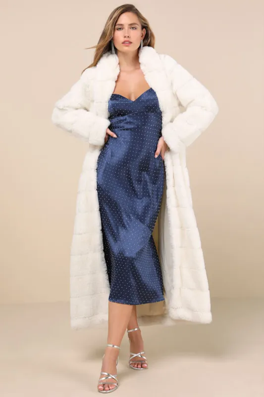 Fantastically Cozy White Quilted Faux Fur Long Coat sold by Lulus
